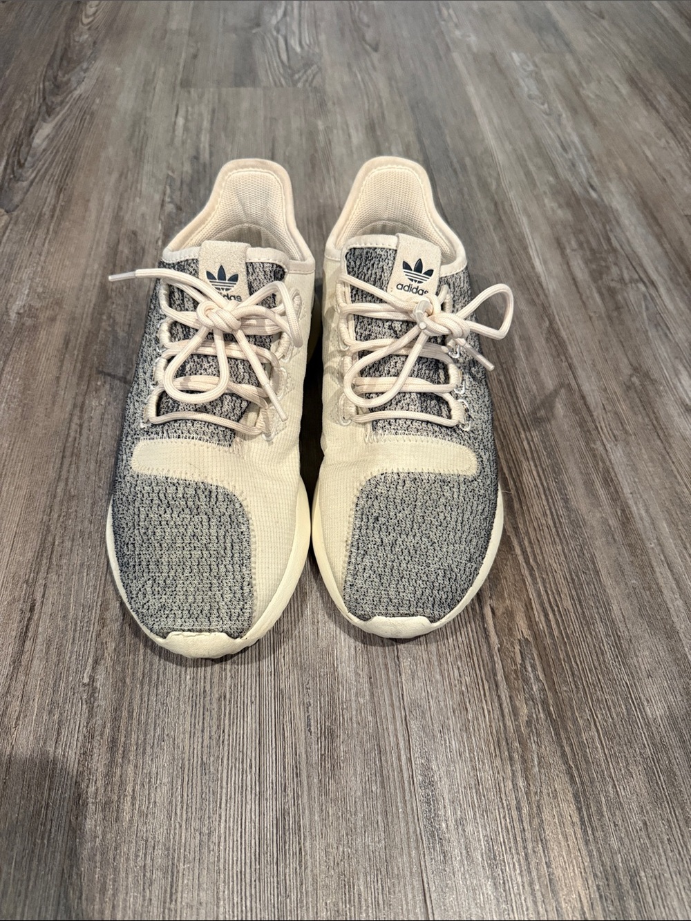adidas Tubular Cream and Gray Knit Running Sneakers Womens 7.5